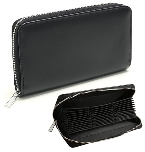 Wesoke Porte-cartes de crédit noir de grande capacité avec fermeture éclair, blocage RFID, portefeuille en accordéon avec 36 emplacements pour cartes et fermeture éclair pour femme, noir