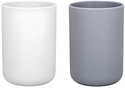 2 Pieces Plastic Bathroom Tumbler Cup Toothbrush Holder Organizer Tumbler Cups for Bathroom Vanity,300ml(White & Grey)