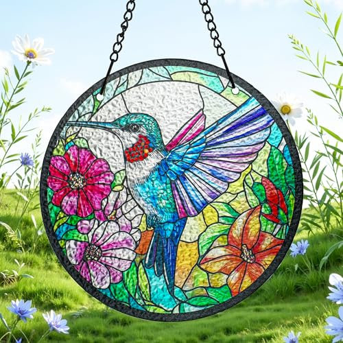 H&D HYALINE & DORA Attrape-soleil en verre teinté colibri à suspendre pour café, décoration d'intérieur, cadeau pour maman, grand-mère, épouse, enseignante (16 cm)