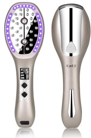 Cool-i® Brosse de soin cuir chevelu 5 en 1 Application LED 4 couleurs, infrarouge, EMS, ionique, brumisation, vibration