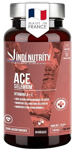 ACE Sélénium, Vitamines A, C, E, Complément Alimentaire, 30 Gélules, VINDI NUTRITY, Fabriqué en France