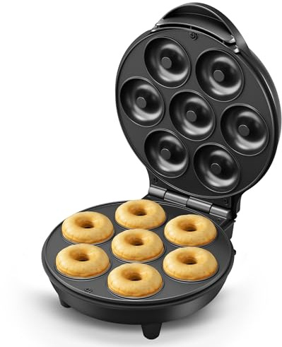 KEINVE Mini Donut Waffle Cake Maker, 7 Slots Home Baking Machine, Great for Breakfast, Snacks, Desserts and More