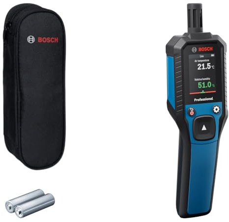 Bosch Professional Termoigrometro GDH 1-17 (letture in tempo reale, display LCD a colori ad alto contrasto, protezione IP65, carcassa in gomma, 2 batterie AA, custodia)
