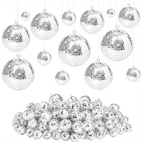 Boule à Facette Kit 26 Pièces Mini Décor Boules Disco Brillant Disco Ball et Crochet de Suspension pour la Décor de Mariage, Fête à la Maison, Fête d'anniversaire, Décoration de Noël, 5 Taille