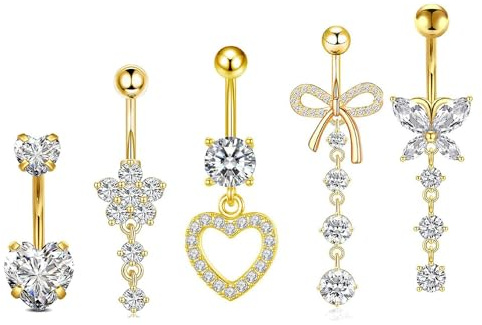 BKEPDY 5 stycken navelpiercing fjärilsblomma element zirkonium hängande smycken navelpiercing ring allergivänliga för kvinnor smycken