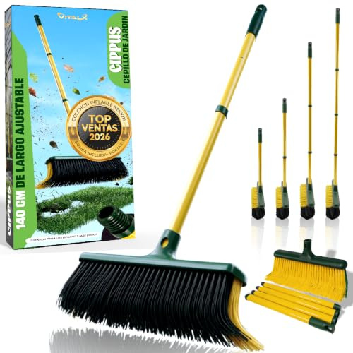 VITALX® Cepillo Cesped Artificial Extensible 140cm | Mango Extensible Incluido | Escoba Jardin Exterior Profesional | Terraza, Patio, Garaje y Aceras | Cerdas Resistentes | Peinadora Cesped Artificial