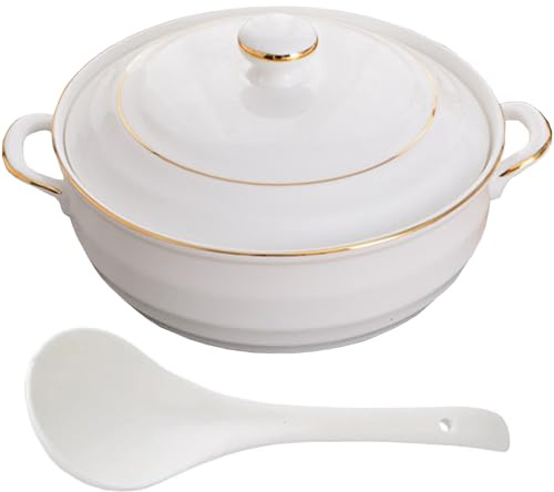Små kopparkastruller soppterrin vit porslin serveringsset med lock(Gold)
