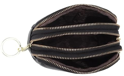CANIGHT Porte-Monnaie à Fermeture Éclair en Cuir de Vache Noir
