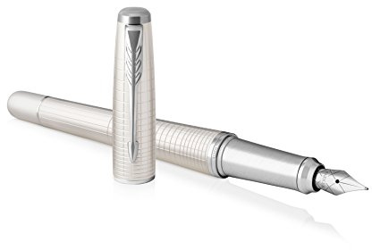 Parker Urban Fountain Pen, Premium Pearl Metal Chiselled with Fine Nib and Blue Ink Refill, 1931609