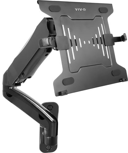VIVO Height Adjustable Pneumatic Extended Arm Laptop Wall Mount, Full Motion Articulating Notebook Tray, Fits 10 to 15.6 inch Screen, Black, MOUNT-V001GL