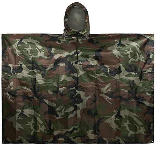 LOOGU Poncho de pluie léger et imperméable avec capuche - Design camouflage - Ripstop - Polyvalent - Pour hommes et femmes - Séchage rapide - Réutilisable - Pour camping, pêche, chasse, événements