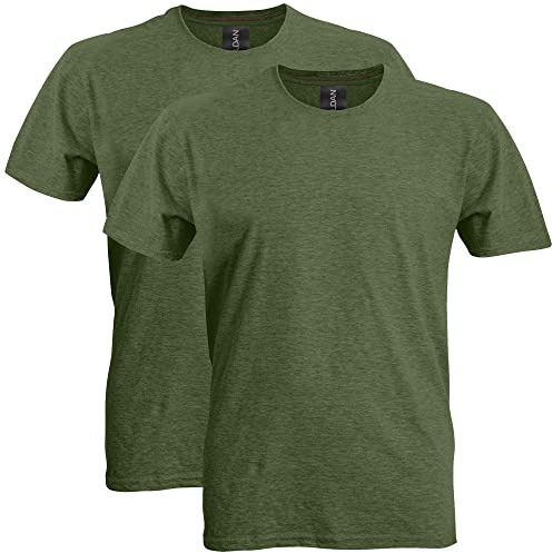 Gildan Adult Softstyle Cotton T-Shirt, Style G64000, Multipack, Heather Military (2-Pack), Large