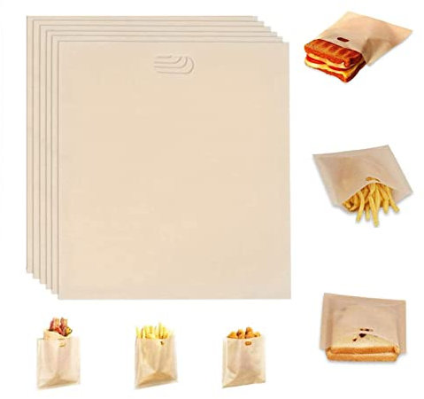 Antihaft-Toasterbeutel, Toaster Beutel, Wiederverwendbar Toaster Bags, 6 Stück Sandwich Toaster Tasche, Wiederverwendbar Toasttasche, für Käse-Sandwiches Würstchen Pizza Backofen Mikrowelle