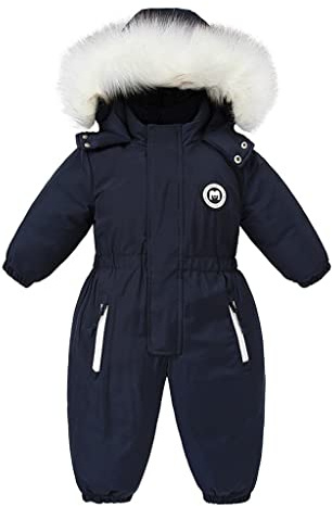 Bebé Niñas Traje de Nieve Mono Niños Impermeable Mameluco Chaquetas de Esquí Traje Niños Lana Abrigo Antivento Desgastar Azul 12-18 Meses