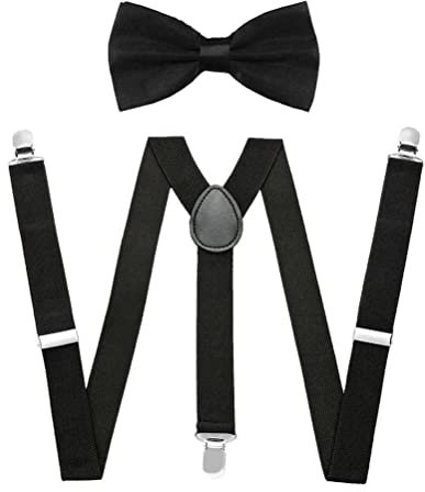 Ensemble Unisexe Nœud Papillon et Bretelles Élastiques, Réglables, Larges et Vintage pour Homme (Noir)