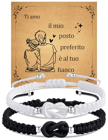 Cheerslife Regalo Coppia Bracciali Coppia Lui e Lei 1 Paio Regalo Fidanzato Fidanzata Marito Uomo Donna Regali di San Valentino Anniversario Compleanno per Lui e Lui Bianco Nero