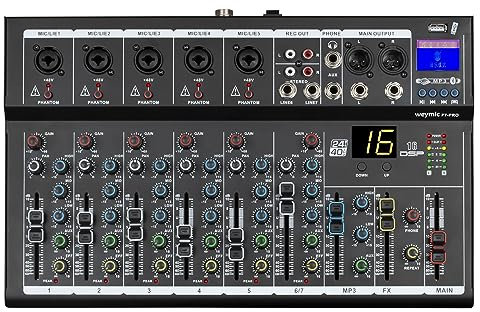 Weymic F7-Pro Professioneller Mixer | 7-Kanal 2-Bus Mischpult/w USB-Audio-Schnittstelle für Aufnahme DJ Bühne Karaoke Musik Anwendung
