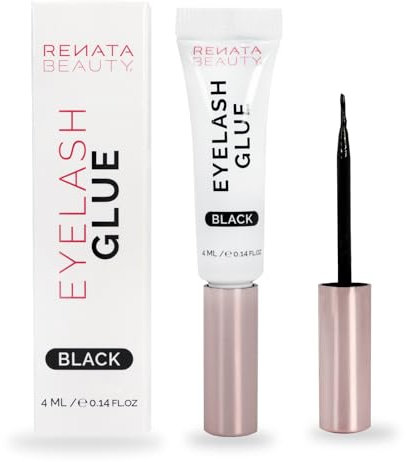 Renata Beauty Pegamento para Pestañas Postizas Negro – Adhesivo de 24hs para Pestañas – Pegamento Waterpoof para Extensión de Pestañas Falsas – Tubo Flexible de Doble Función con Cepillo