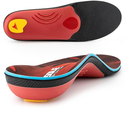VALSOLE Plantillas ortopédicas para mujeres y hombres Soporte de pie alto Plantillas de zapatos funcionales suaves Inserto para pies planos, dolor de pie, fascitis plantar (Rojo, 41-42 EU 27cm)