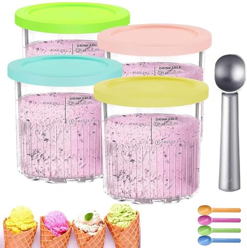 Eisbehälter für Speiseeis, 4er-Set Ice Cream Pints Beche, mit Deckeln Behälter Hausgemachte für Eiscreme Ersatzbehälter für Ninja Creami mit Deckel Kompatibel mit Nc500 Nc501 Serie Eismaschinen