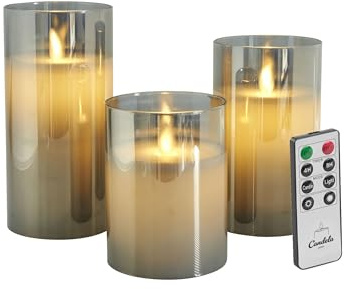 Candela Lights LED ljusset äkta vax inklusive glas med fjärrkontroll timerfunktion och flera nivåer dimbar rörlig flamma äkta vaxljus (grå)