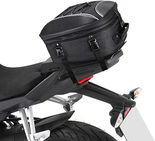 KEMIMOTO Motorrad Tasche 7-12L, wasserdichte Motorrad Hecktasche, große Kapazität, erweiterbare Satteltasche, Gepäckträgertasche, einfache Montage, schwarz