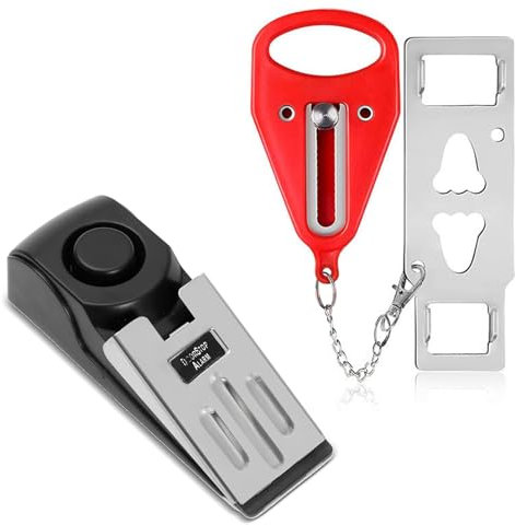 Portable door lock & door stop alarm,hotel room travel door lock,120dB door stop alarm,adjustable sensitivity dual protection safety door kit,apply to any place that requires temporary door security