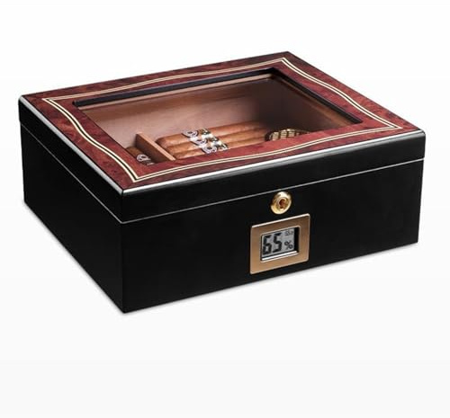 Humidor per Sigari con Serratura Scatola per Sigari da Tavolo in Legno di Cedro Fatta a Mano con Umidificatore e Igrometro, Custodia Portatile per Sigari da Viaggio