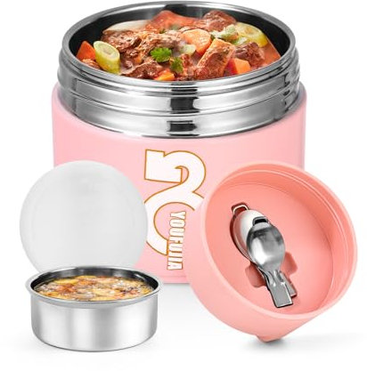 Bixury Fiambrera Termica Comida Caliente,1300ml Termo Comida Caliente Acero Inoxidable Taza Aislada con Cuchara Plegable Taza Térmica para Sopa Cereal Ensaladas Adecuado Oficinas y Escuelas Amarillo