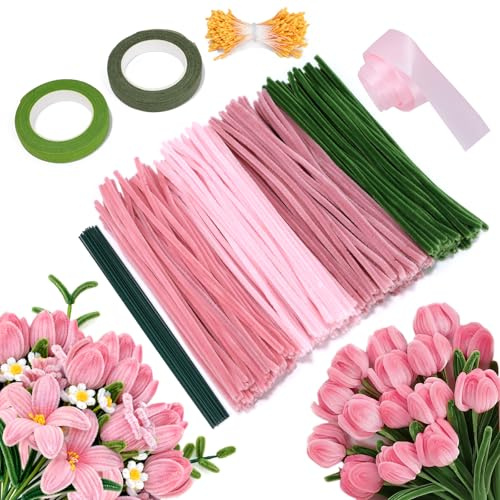 Pipe Cleaners for Craft Flowers 300 PCS, Chenille Stems Flower Making Kit
