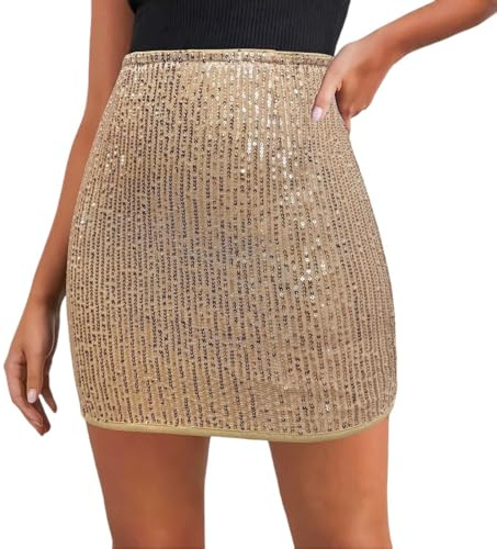SamHeng Falda de Lentejuelas para Mujeres Falda Brillante con Purpurina Tiro Alto Bodycon Mini Falda Corta Lápiz Sexy Fiestas Rave Halloween Navidad Clubes o Salidas Nocturnas(Dorado/L)