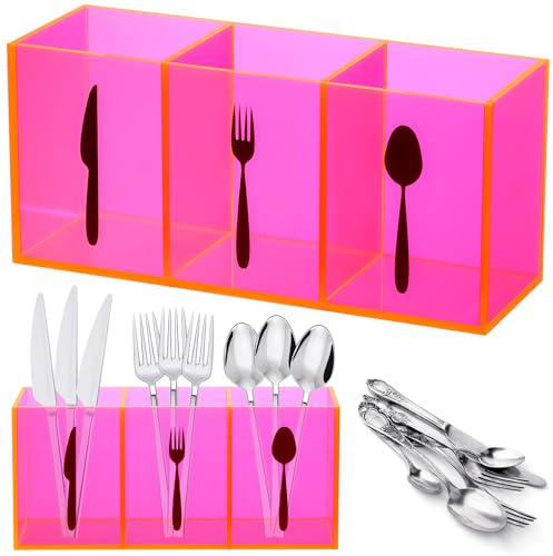 Suzile Acrylic Silverware utensil holder 3 Section,Rectangle,M,Pink