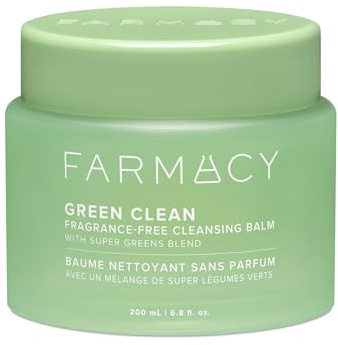 Farmacy Green Clean Reinigungsbalsam – reformuliert, wasserfester Make-up-Entferner + ölbasierter Gesichtsreiniger, Double Cleanse mit pflanzlichen Wachsen + upgecyceltem Moringa, parfümfrei (200 ml)