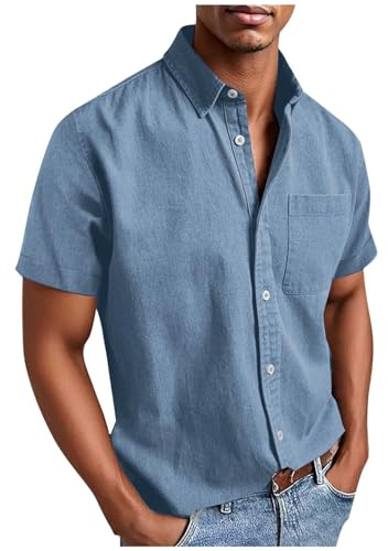 Chemise à manches courtes pour homme - Grandes tailles - Chemise d'été boutonnée - Chemise décontractée - Coupe ample - Uni - Chemise à manches courtes - Infroissable - Avec poches