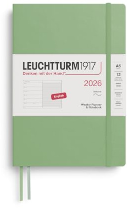 LEUCHTTURM1917 372677 Veckokalender och anteckningsbok medium (A5) 2026, softcover, salvia, engelska