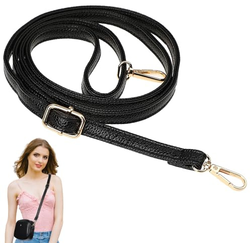 MBAIYO Ersättande handväskrem, 33,4-59 tum justerbart PU-läderbälte för handväska crossbody väska handväskor lång mjuk smal axelrem för handväskor svart