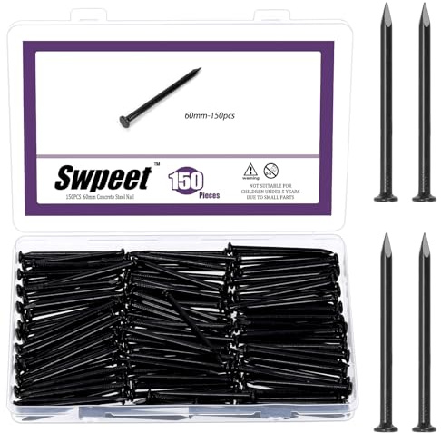 Swpeet 150 st 5 cm (2 tum) 3/4 svart hårdvara naglar sortiment kit, stål nagl, 2x20mm galvaniserade naglar, små naglar, efterbehandling naglar, vägg, tränaglar, för betong tegelsten ﻿ (60mm)