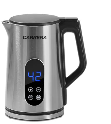 CARRERA Wasserkocher [Mit Temperaturanzeige] 1,7L Füllvolumen – 2200 W – Edelstahl Wasserkocher – kettle – Temperatureinstellung – Warmhaltefunktion