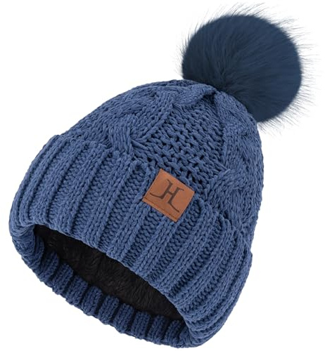 ZASFOU Donna Cappello Invernale Caldo Ciniglia Maglia a Trecce Berretto Pompon Morbido Cappelli Pile Foderati Regalo per Donna