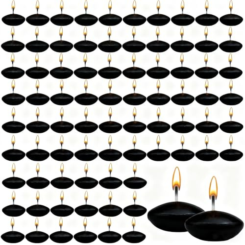 80 Pezzi Candele Galleggianti, 3.8 cm Candele Galleggianti Nero Non Profumate, Può bruciare per 1,5 ore, per San Valentino, Halloween, Natale e decorazioni per Piscine Nuziali (Nero)