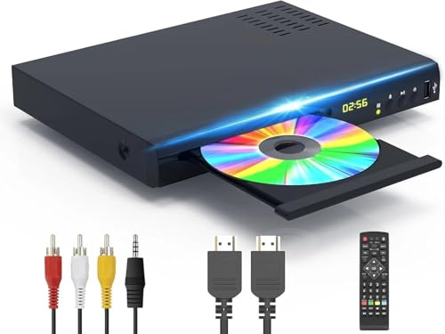 Blu Ray Player, 1080P Blue Ray DVD Player Full HD, Bluray Disc A 1, DVD Player Region Free, HDMI & AV Cable Included