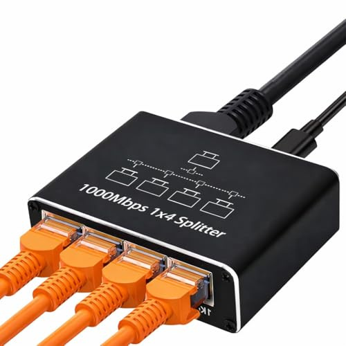 Switch Ethernet 4 Ports Gigabit 1000Mbps – Multiprise RJ45, Répartiteur Câble Ethernet, Compatible Cat8/7/6/5e/5, Plug & Play pour Routeur, PC, Mac, PS5, PS4, TV Box, Connexion Stable (Noir)