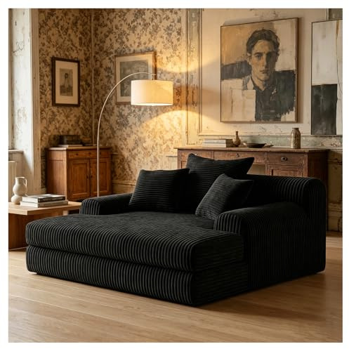 Benlös soffa, överdimensionerad svart manchestersoffa med kärlekssoffa mysig djup sits schäslong, modern bekväm sovsoffa för små utrymmen, vardagsrum och gästrum