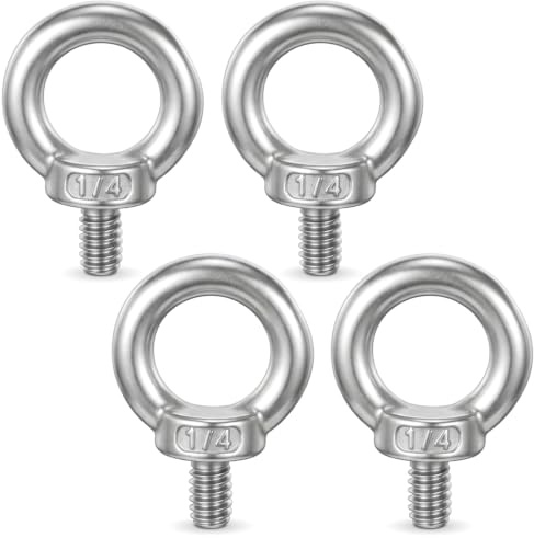 4PCS 1/4-20 Eye Bolts, Stainless Steel Lifting Ring Threaded Eyebolts, Lifting Shoulder Eye Bolts, Threaded Nut Fastener