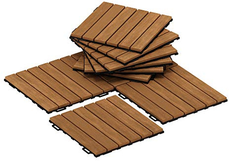 Furinno FG181034 Tioman Floor Decking Wood Tile, Natural (Pack of 10)