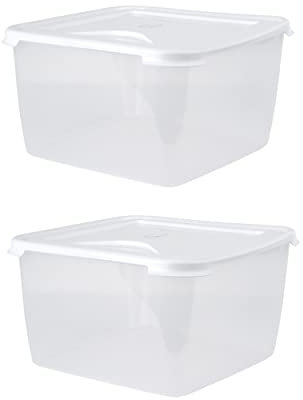 Shop4allsorts 15L large food storage containers with lid - Food safe storage box - Square food Tub freezer and microwave safe BPA Free - clear base white lid.