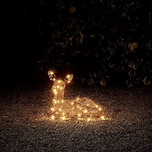 Lights4fun Renna Natalizia Luminosa di Rattan Marrone con 50 LED Bianca Calda Luci di Natale Decorazione Natalizia Figura di Natale per Interni ed Esterni