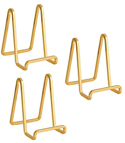 Plate Holder Easel Display Stand - 4.5 inch Metal Plate Stands for Display - Tabletop Picture Stand - Gold Iron Easels for Display Pictures | Photo Frames | Book | Decorative Plates | Plaque - 3 Pack