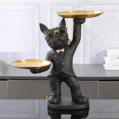 OKESYO Bulldogge Skulptur Deko, Französische Bulldogge Tablett Deko, Bulldogge Tablett Deko, Hund Deko Geschenk für Wohnzimmer, Eingangsbereich, Büro, Schreibtischdekoration