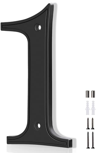 House Numbers 1, Emotionlite House Address Numbers, Black Large Modern House Numbers for Outside, Metal Mailbox Number, 5 Zinc Alloy Style